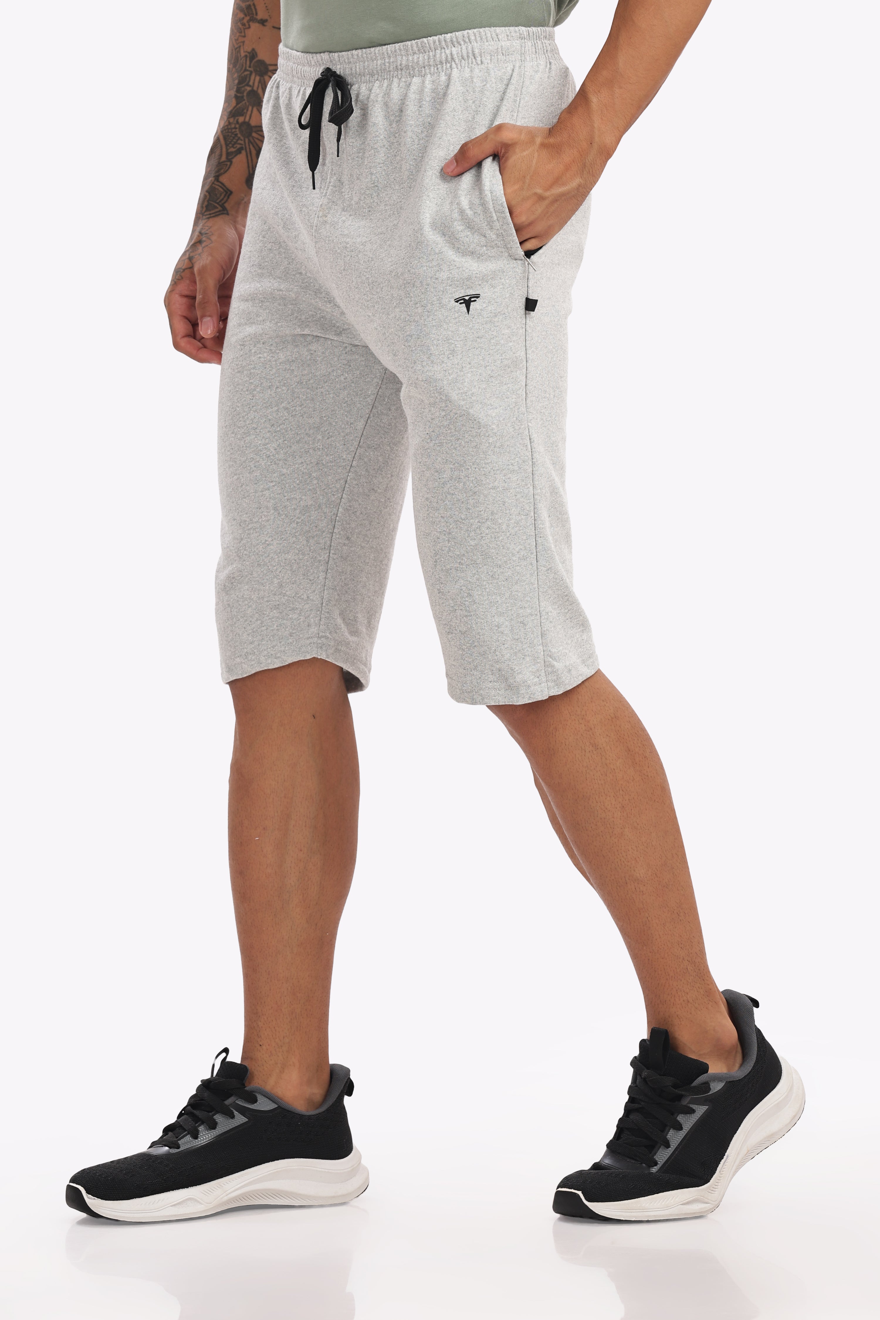 Men’s Cotton 3/4th Shorts – White Melange | Light & Airy Summer Shorts