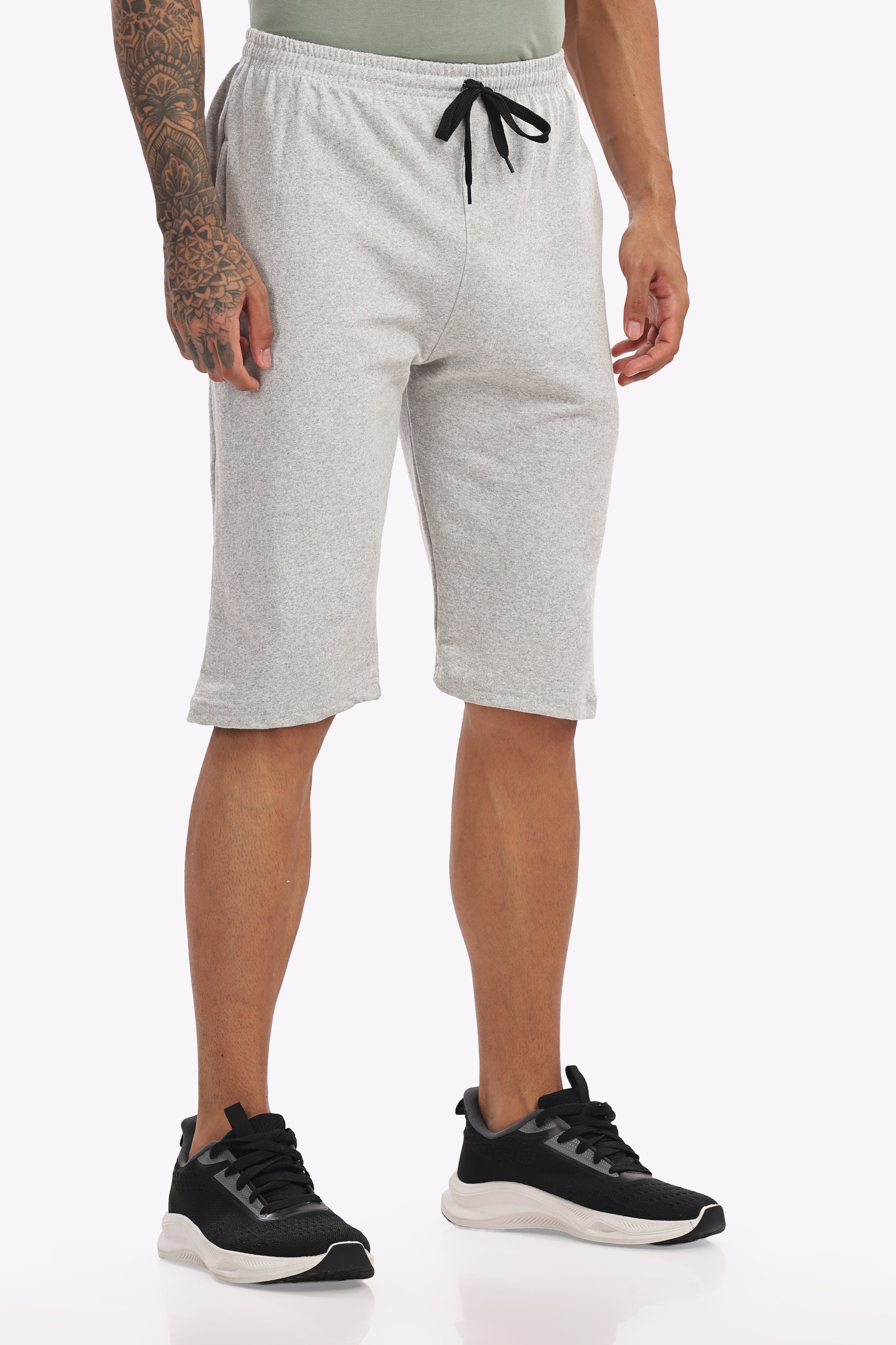 Men’s Cotton 3/4th Shorts – White Melange | Light & Airy Summer Shorts