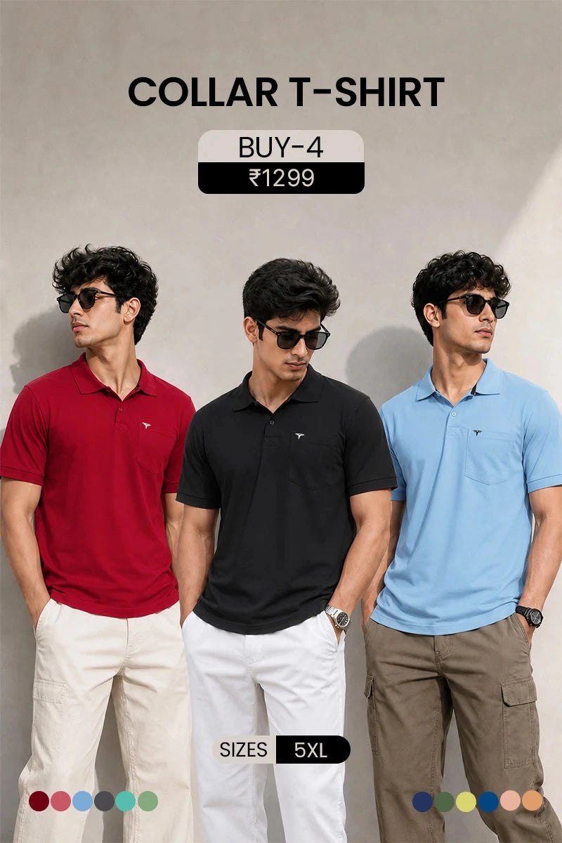 5XL Combo Collar T-Shirt - Pack of 4
