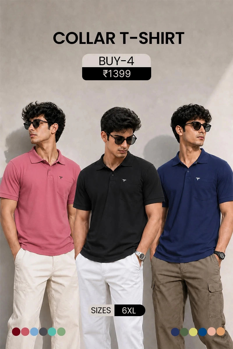 6XL Combo Collar T-Shirt - Pack of 4