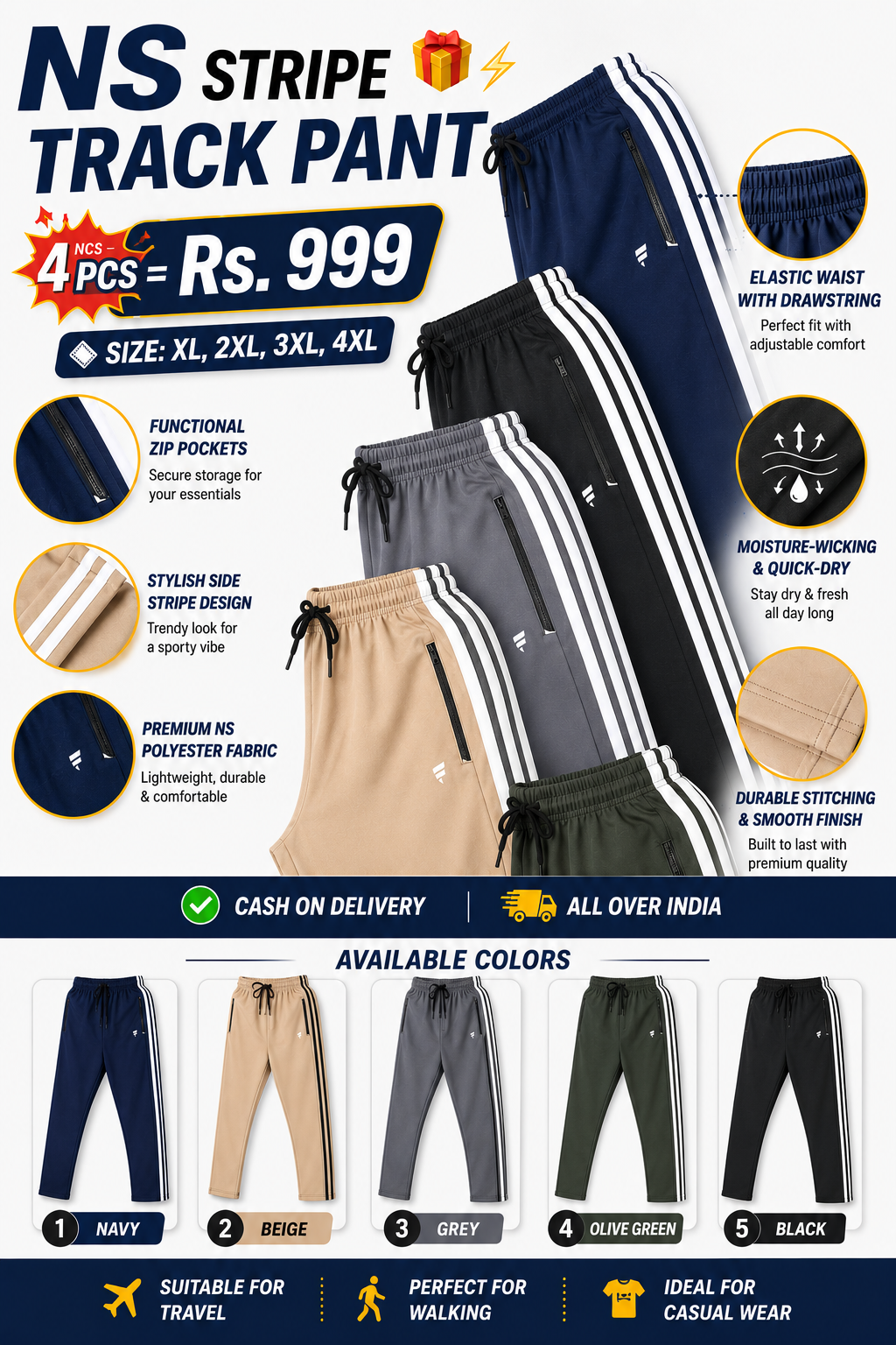 NS Lycra Stripes Track Pant - Combo Pack - 4 pcs