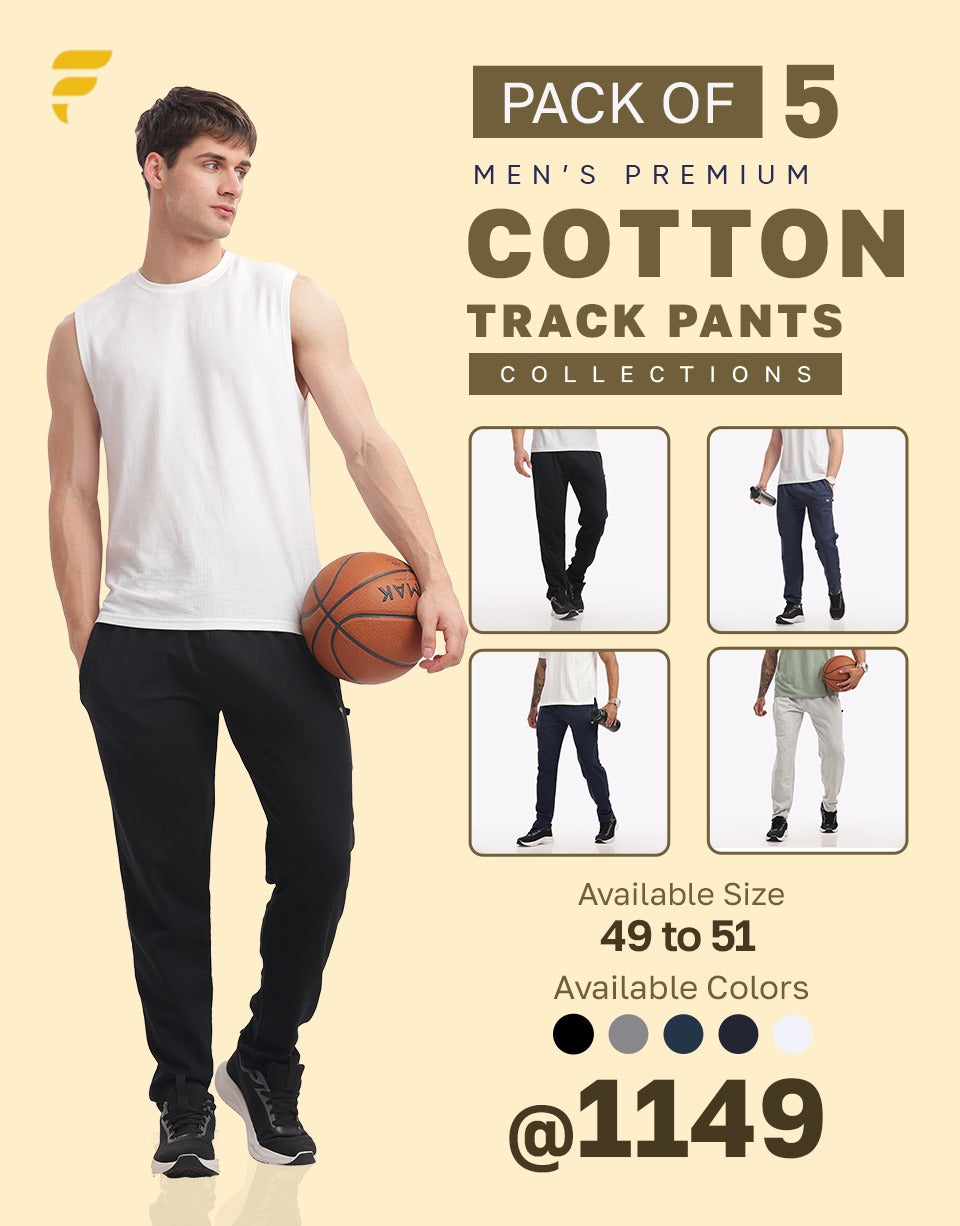 Men’s Plus-Size Cotton Track Pants – Pack of 5 | Soft, Stretchable Joggers for Gym, Lounge & Travel
