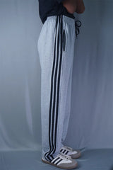 Cotton Stripes Track Pant - White Mellange