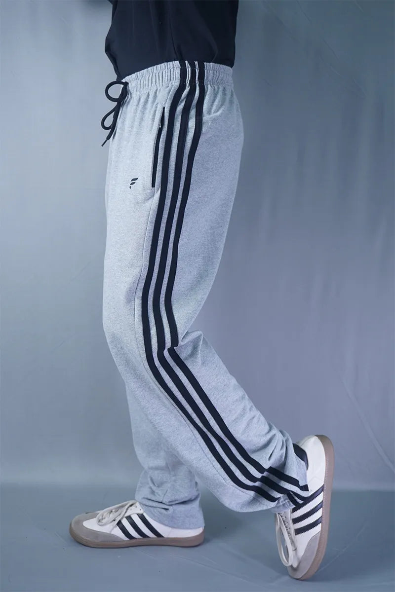 Cotton Stripes Track Pant - White Mellange