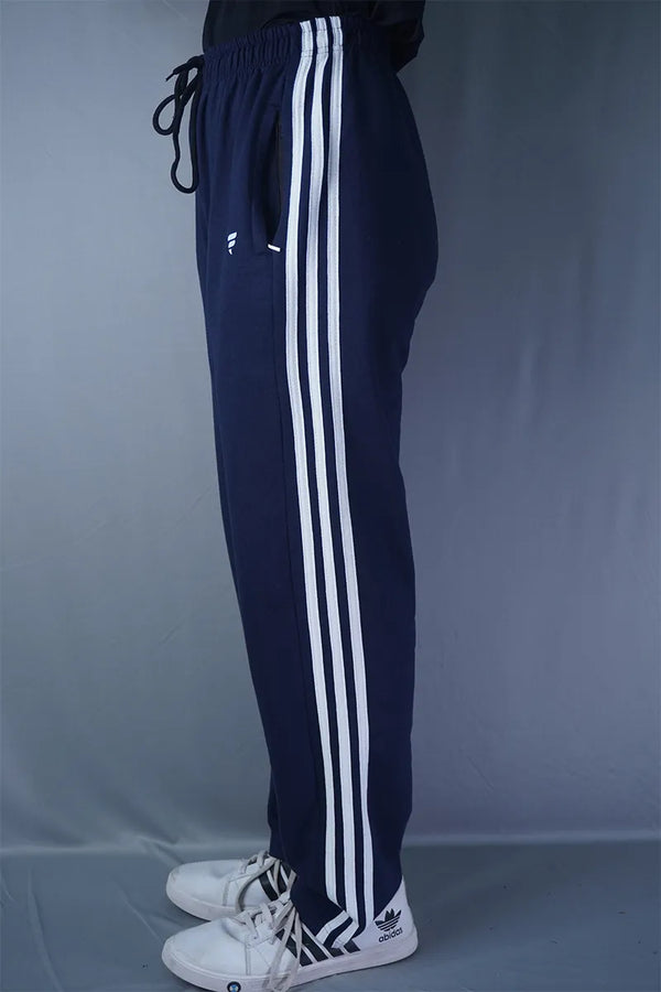 Cotton Stripes Track Pant - Navy