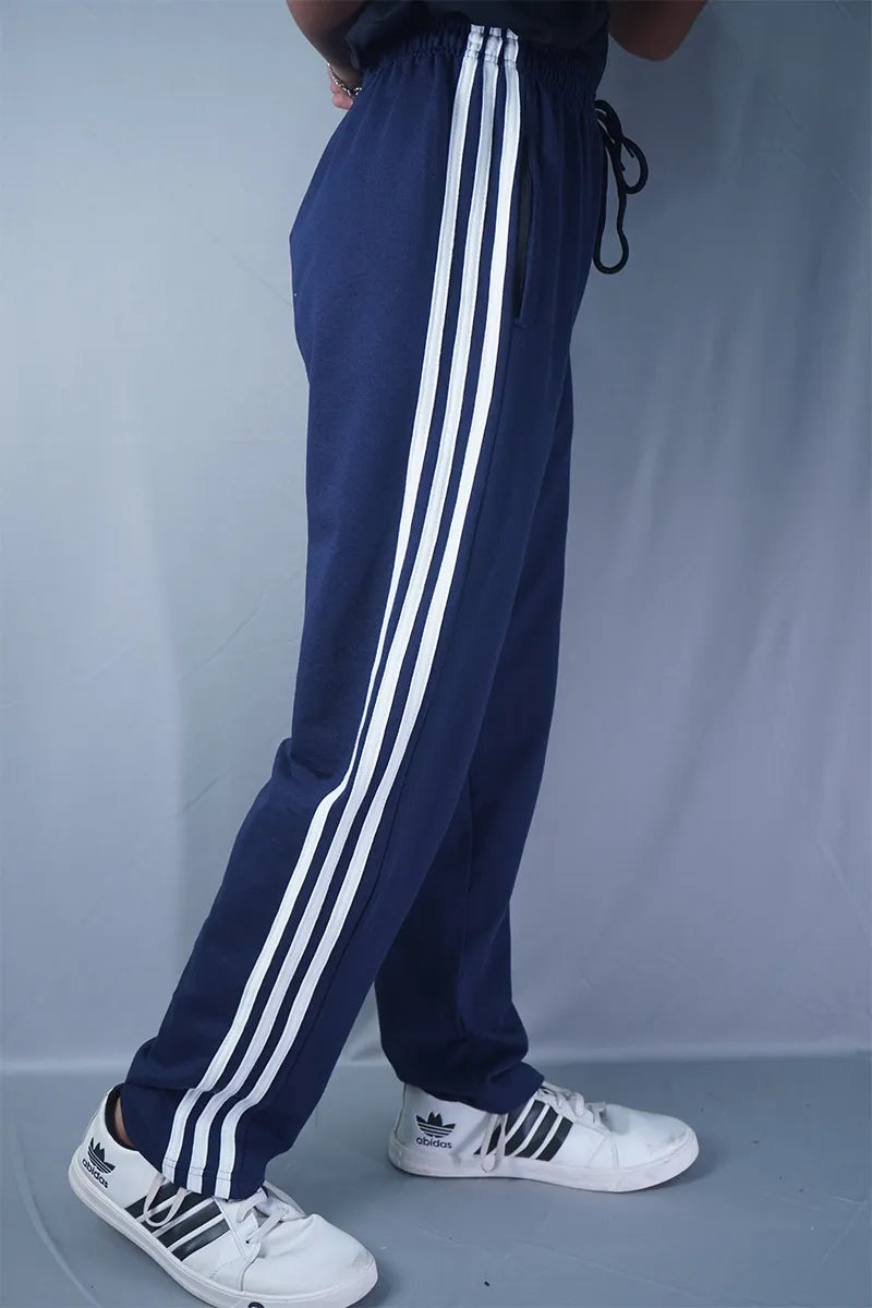 Cotton Stripes Track Pant - Navy