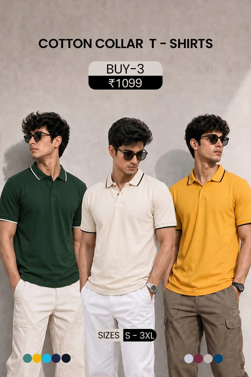 Cotton Collar T-Shirt - 3 Pcs Combo Main image