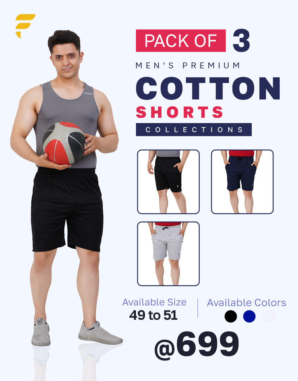 Men’s Cotton Shorts – Oversized Pack of 3 (49–51)