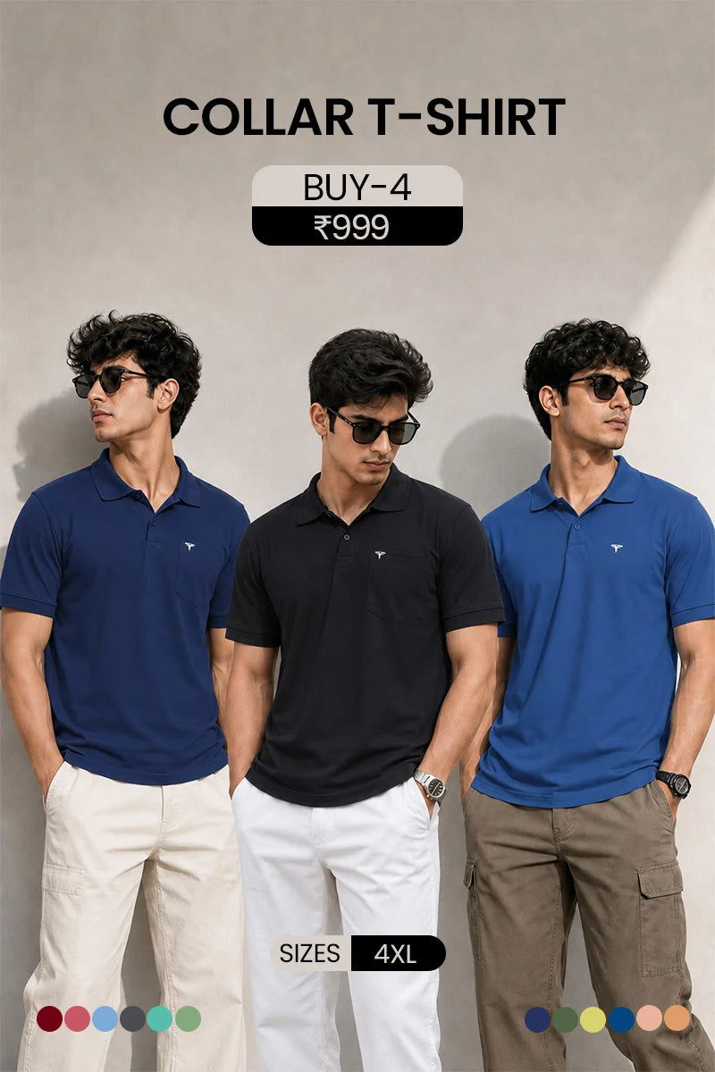 4XL Combo Collar T-Shirt - Pack of 4 Main image