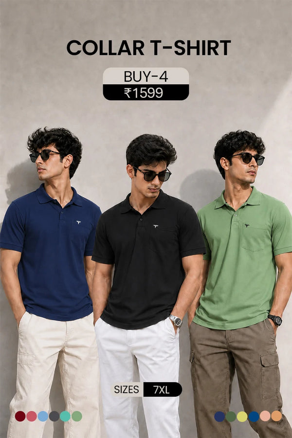 7XL Combo Collar T-Shirt - Pack of 4