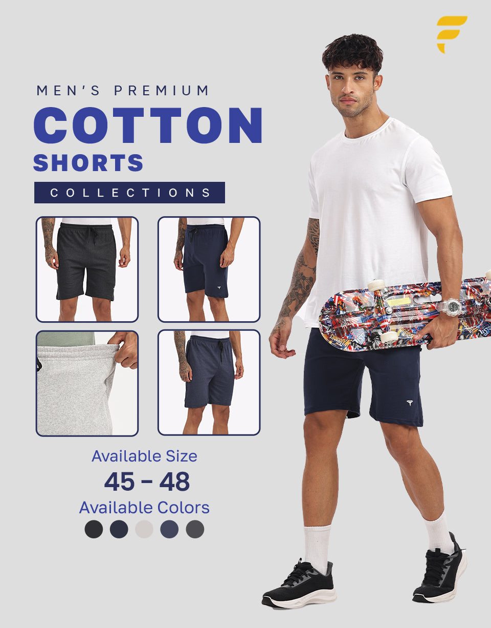 Men’s White Melange Cotton Shorts – Plus Size (46, 48, 50) | Soft, Lightweight & Modern Fit