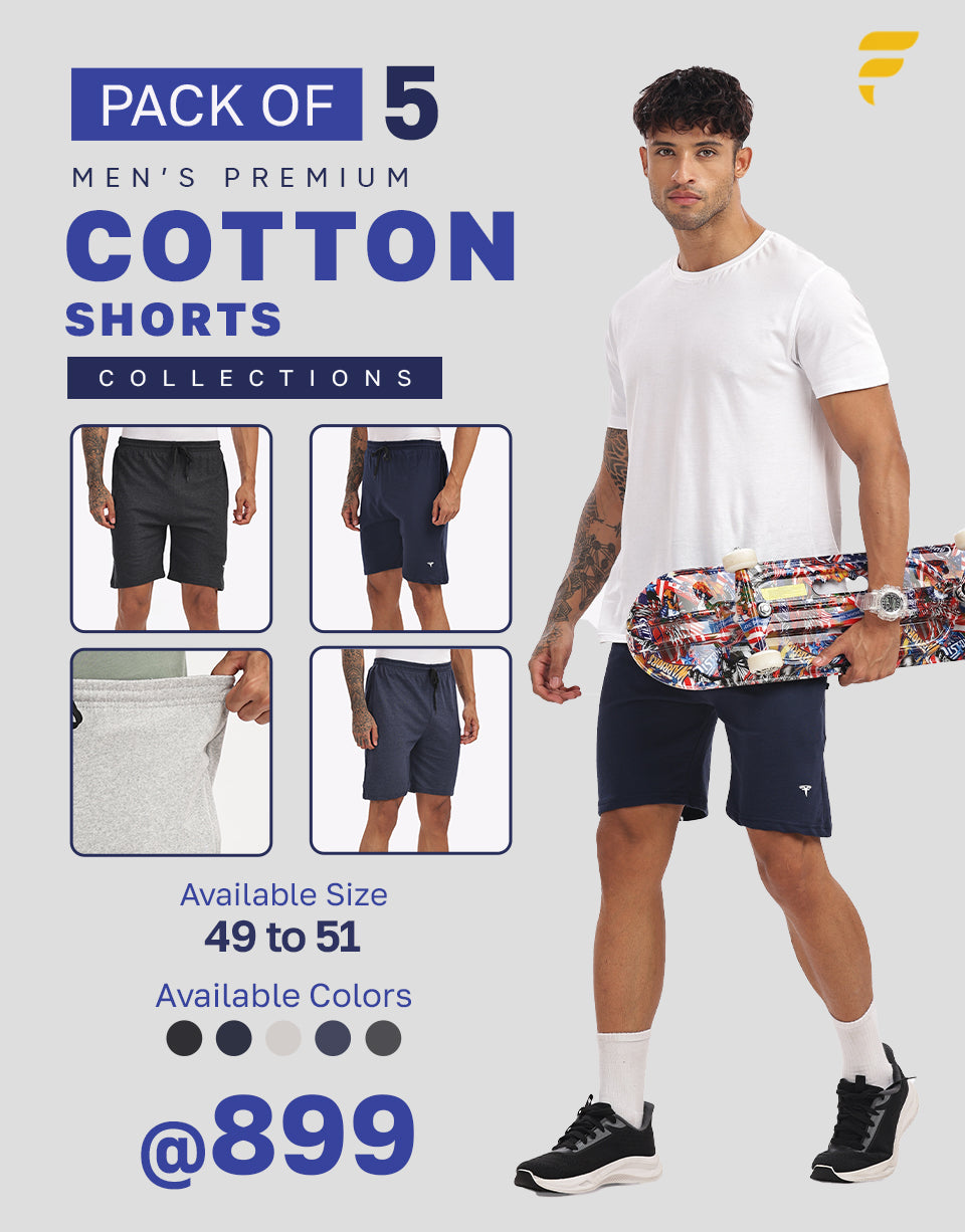 Men’s Premium 100% Cotton Shorts – Plus Size (46, 48, 50)Pack of 5 | Breathable, Soft & Durable Everyday Wear