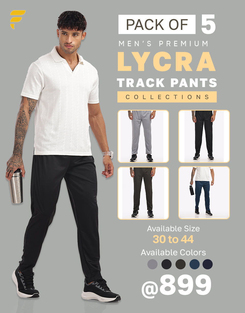 Men’s Pack of 5 Lycra Track Pants – Multi-Color Combo | Premium Comfort