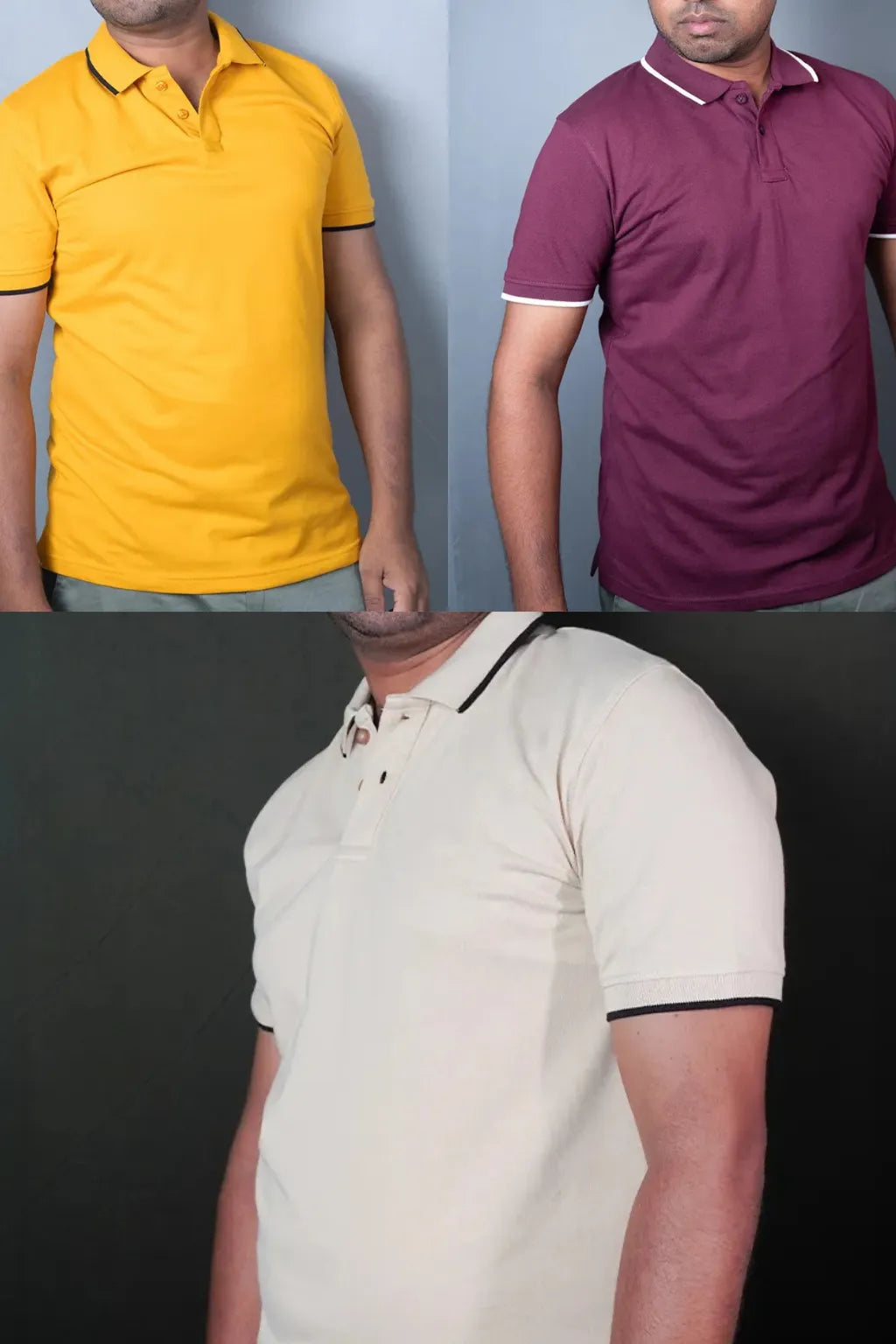 Cotton Collar T-Shirt - 3 Pcs Combo