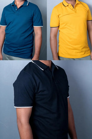 Cotton Collar T-Shirt - 3 Pcs Combo