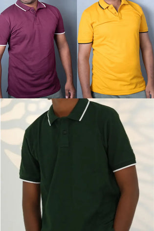 Cotton Collar T-Shirt - 3 Pcs Combo